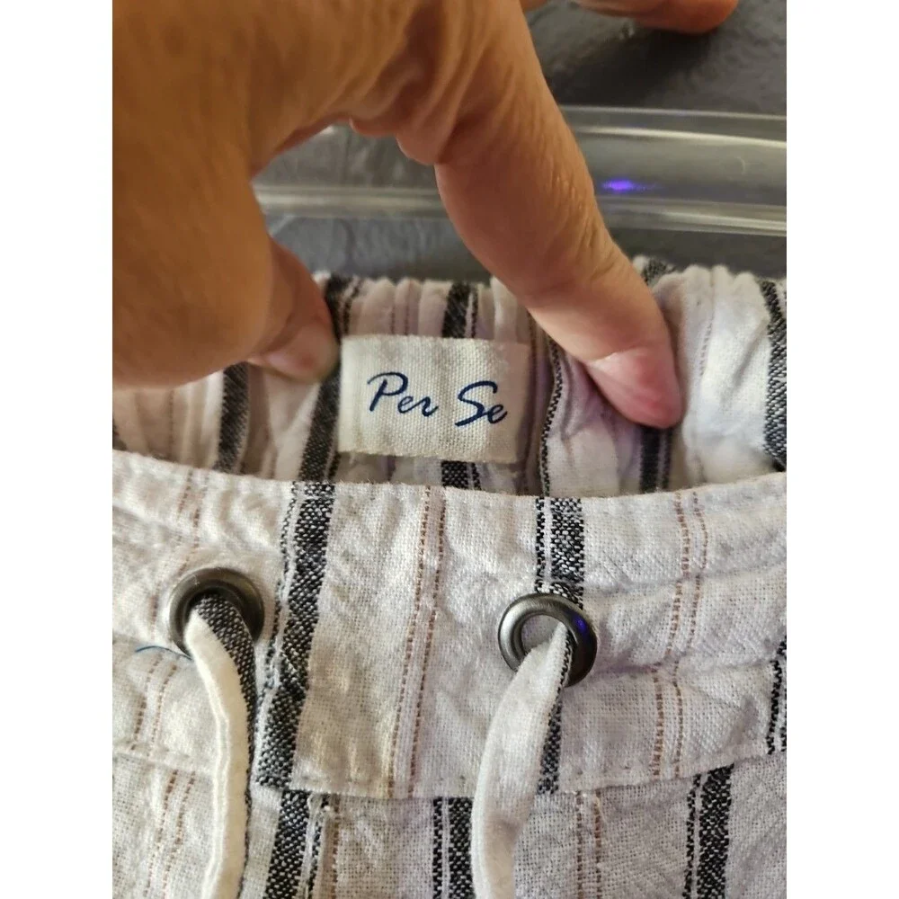 Per Se Linen blend pants White/Blue Striped pants Size Medium 55% Linen (A245)‎